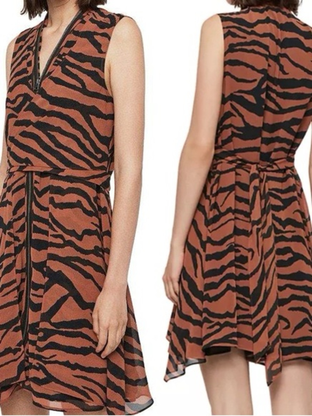 AllSaints Jayda Zepher Brown and Black Zebra-Print Sleeveless Mini Dress